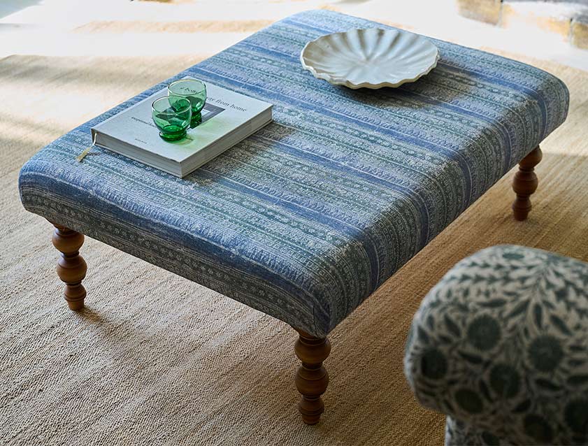 Porthallow Footstool in V&A Threads of India Sulawesi Splendour Indra Winter